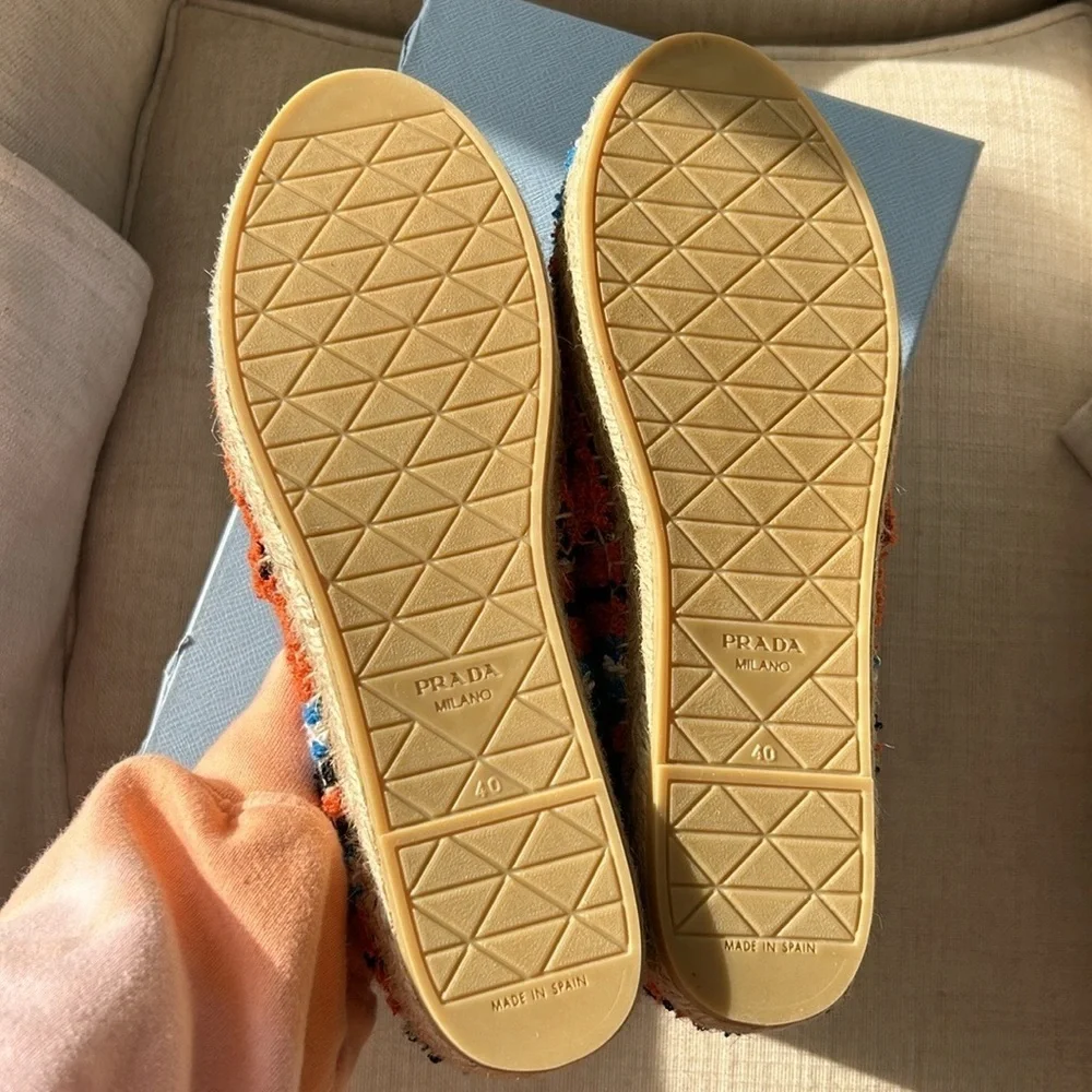 Prada Triangle Logo Striped-Terry Espadrilles